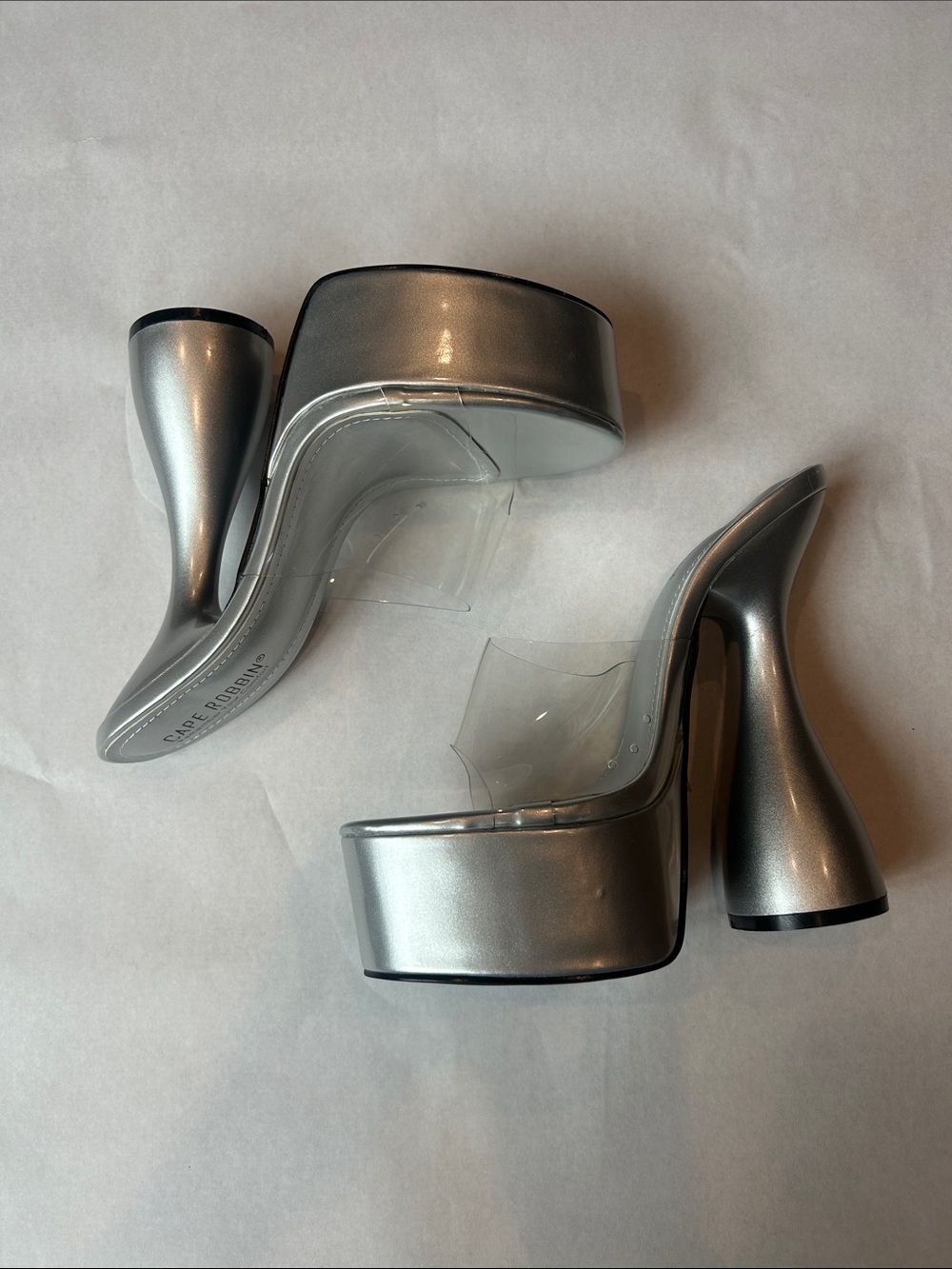 Cape Robbin Metallic Silver Platform Clear Strap Heels